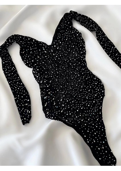 Beatiful Parlak Elmas Taşlı Omuz Detaylı File Kadın Body Bluz modelleri