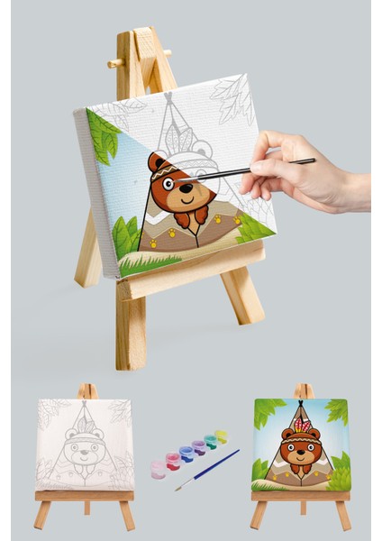 Sevimli Kampçı Ayı, Çocuk Eğitici Tuval Boyama Hobi Seti