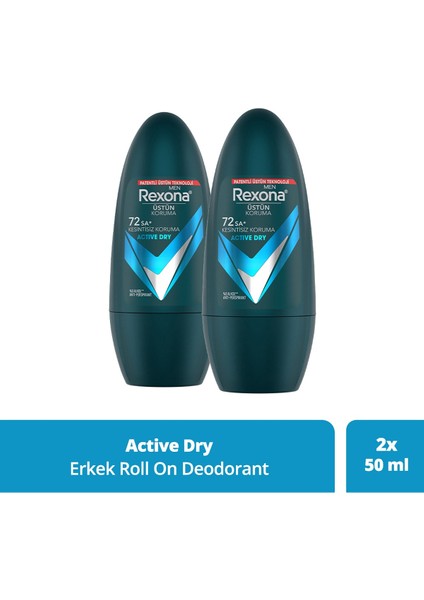 Üstün Koruma Erkek Roll On Deodorant Active Dry 72 Saat Kesintisiz Koruma 50 Ml X2