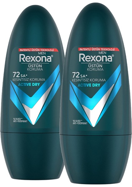 Üstün Koruma Erkek Roll On Deodorant Active Dry 72 Saat Kesintisiz Koruma 50 Ml X2