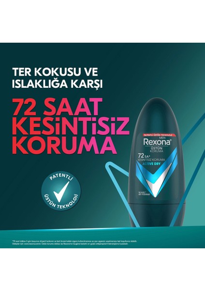 Üstün Koruma Erkek Roll On Deodorant Active Dry 72 Saat Kesintisiz Koruma 50 Ml X2