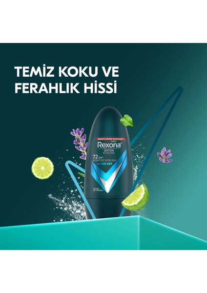 Üstün Koruma Erkek Roll On Deodorant Active Dry 72 Saat Kesintisiz Koruma 50 Ml X2
