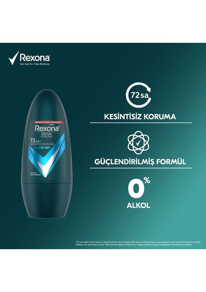 Üstün Koruma Erkek Roll On Deodorant Active Dry 72 Saat Kesintisiz Koruma 50 Ml X2