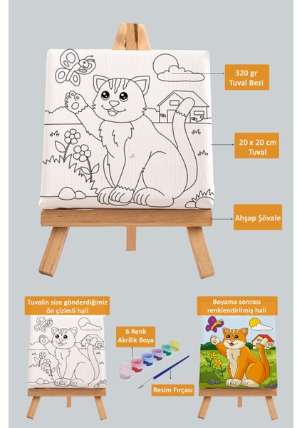 Sevimli Kedi ve Kelebek, Çocuk Eğitici Tuval Boyama Hobi Seti fiyatları