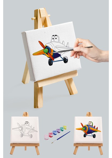 Sevimli Renkli Uçak,çocuk Eğitici Tuval Boyama Hobi Seti