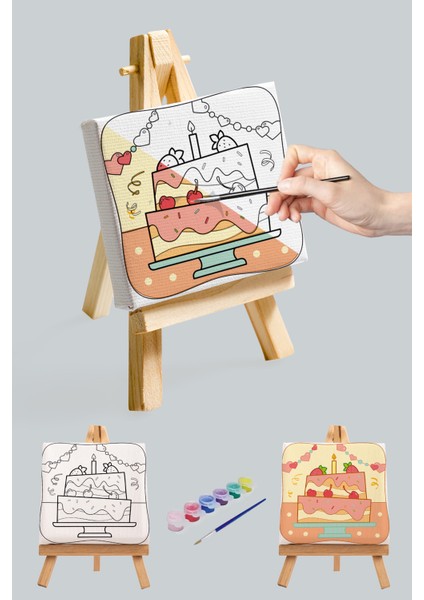 Kız Çocuğu Doğum Günü Pastası, Eğitici Tuval Boyama Hobi Seti