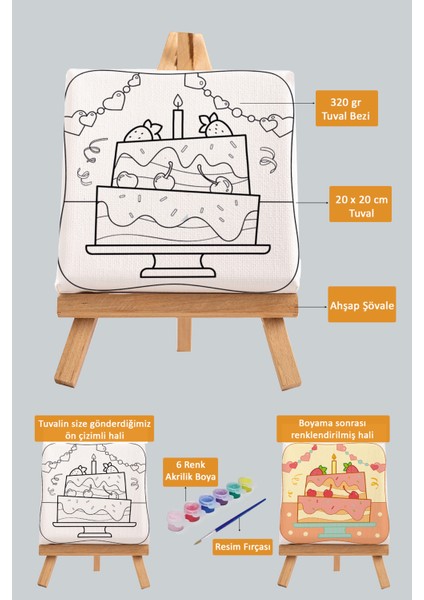 Kız Çocuğu Doğum Günü Pastası, Eğitici Tuval Boyama Hobi Seti fiyatları