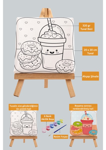 Sevimli Donut ve Milkshake, Çocuk Eğitici Tuval Boyama Hobi Seti fiyatları
