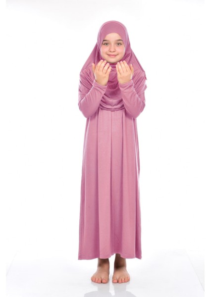 Pratik Çocuk Namaz Elbisesi 8-12 Yaş Pembe