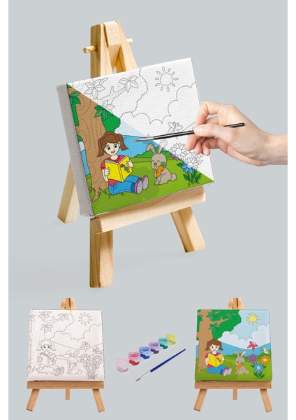 Kitap Okuyan Sevimli Kız, Çocuk Eğitici Tuval Boyama Hobi Seti