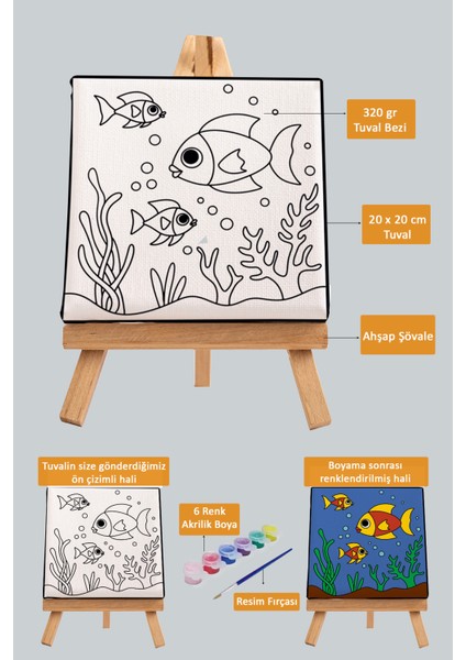 Sevimli Balıklar, Çocuk Eğitici Tuval Boyama Hobi Seti fiyatları