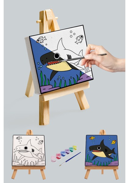 Sevimli Köpek Balığı, Çocuk Eğitici Tuval Boyama Hobi Seti