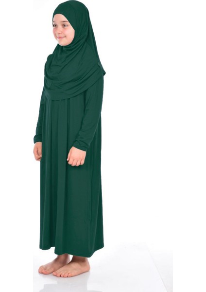 Pratik Çocuk Namaz Elbisesi 8-12 Yaş Koyu Yeşil