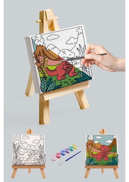 Sevimli Yavru Dinazor, Çocuk Eğitici Tuval Boyama Hobi Seti