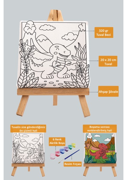 Sevimli Yavru Dinazor, Çocuk Eğitici Tuval Boyama Hobi Seti fiyatları