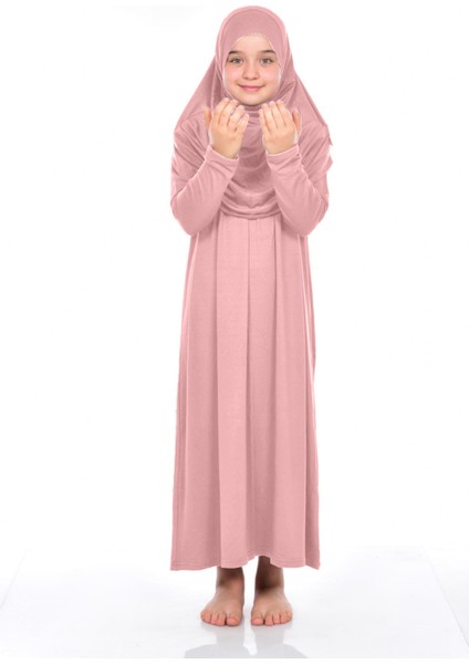 Pratik Çocuk Namaz Elbisesi 8-12 Yaş Pudra Pembe
