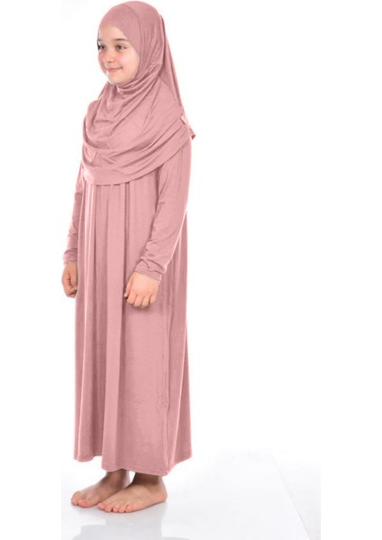 Pratik Çocuk Namaz Elbisesi 8-12 Yaş Pudra Pembe