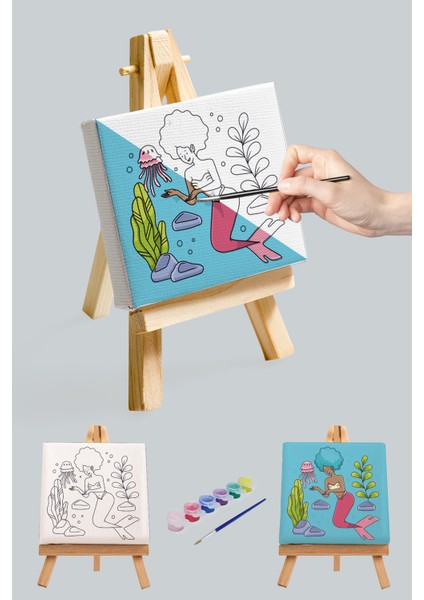 Sevimli Deniz Kızı, Kız Çocuğu Eğitici Tuval Boyama Hobi Seti