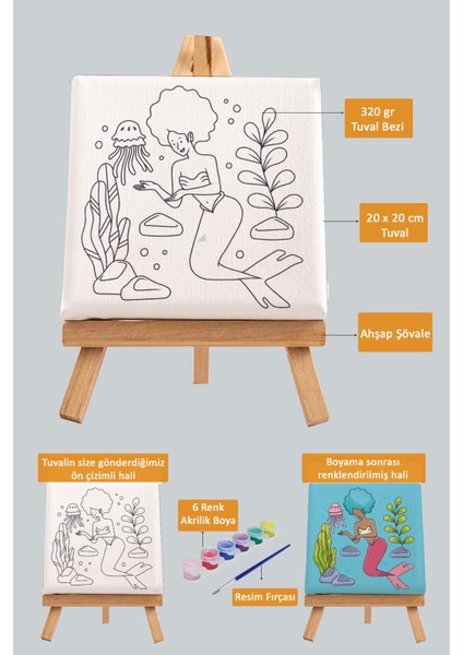 Sevimli Deniz Kızı, Kız Çocuğu Eğitici Tuval Boyama Hobi Seti fiyatları
