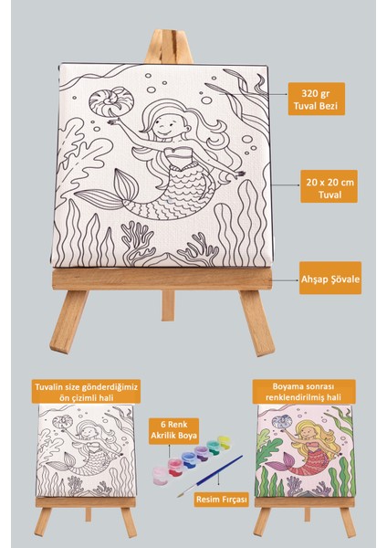 Sevimli Deniz Kızı, Çocuk Eğitici Tuval Boyama Hobi Seti fiyatları
