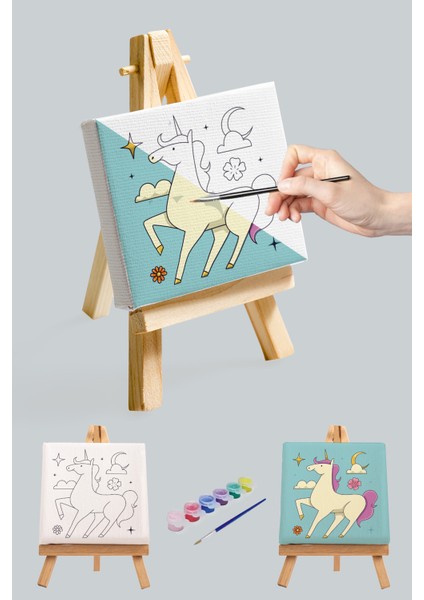 Sevimli Unicorn,kız Çocuğu Eğitici Tuval Boyama Hobi Seti