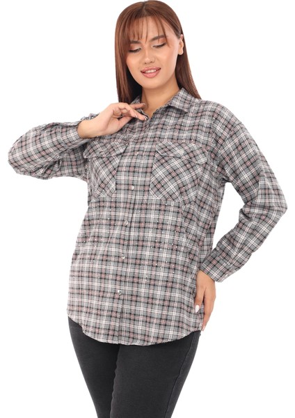 Taşlı Ekose Cepli Büyük Beden Gömlek