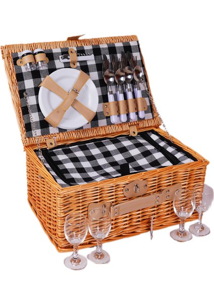 Picno Italy 4 Kişilik Hasır,Siyah Ekose Astarlı Cooler,Aksesuar Sepeti İle Taşınabilir Piknik Sepeti modelleri