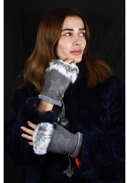 Parmaksız Tasarım Yıldız ve Parıltı Taşlı Kadın Eldiven Ayarlanır modelleri