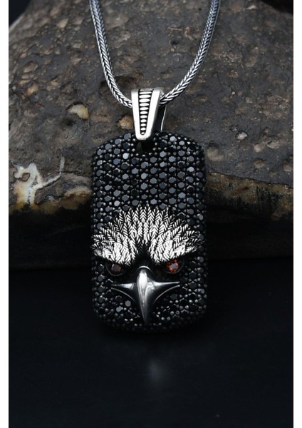 Gümüş Kartal Figürlü Mikro Taş Süslemeli 925 Ayar Gümüş Kolye Zincir 901127