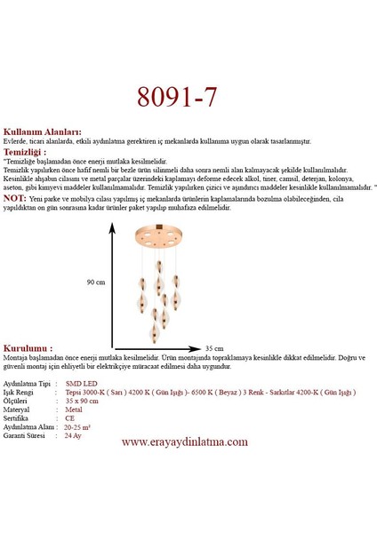 8091-6+1 7li Sarkıt LED Avize(Beyaz Işık -Sarı Işık - Gün Işığı) fırsatları