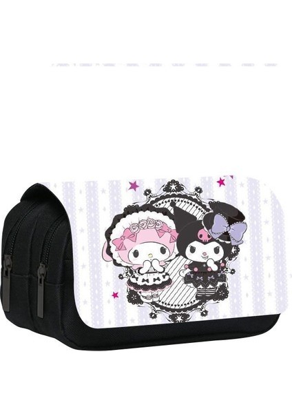 Kuromi Karikatür Çift Katmanlı Kalem Kılıfı Kuromi Sevimli Çevrede Büyük Kapasiteli Kalem (Yurt Dışından)