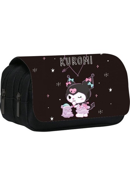 Kuromi Karikatür Çift Katmanlı Kalem Kılıfı Kuromi Sevimli Çevrede Büyük Kapasiteli Kalem (Yurt Dışından)