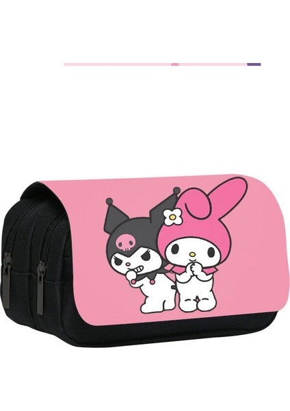 Kuromi Karikatür Çift Katmanlı Kalem Kılıfı Kuromi Sevimli Çevrede Büyük Kapasiteli Kalem (Yurt Dışından)