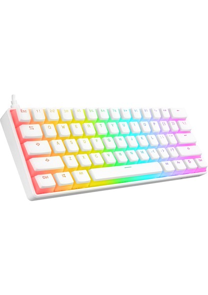 KB-R135 Parvus Beyaz Type-C Bağlantilı RGB Puding Tuşlu Red Switch Us Gaming Oyuncu Klavyesi