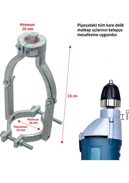 0271 Kare Delik Zıvana Adaptörü (10 mm Matkap Uçlu)