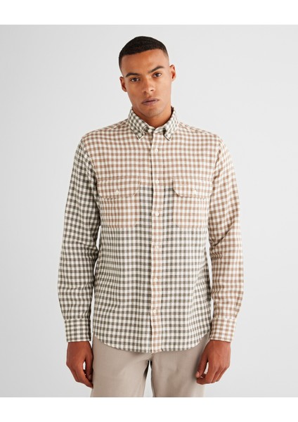 Erkek Yeşil Regular Fit Gömlek Yaka Ekose Gömlek 3824316T.301