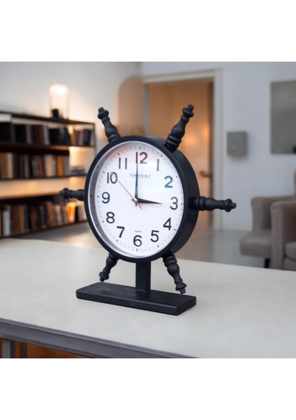 Siyah Ahşap Gemici Dümen Salon Ofis Masa Saati 37*37 cm fırsatları