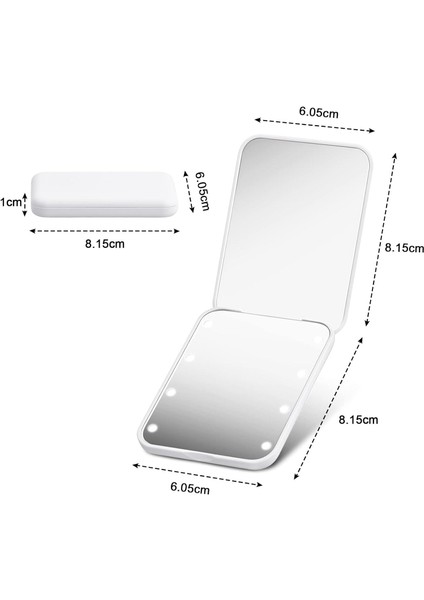 8 Led Işıklı Cep Çanta Cüzdan Makyaj Aynası - 1x 3x Yakınlaştırma - Zarif Ve Hafif Tasarım - Katlanabilir Ayna Beyaz
