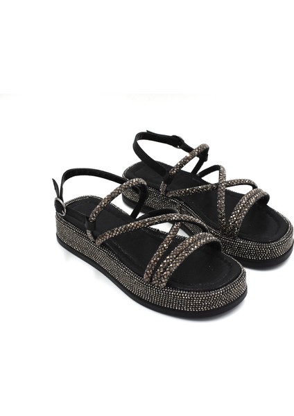 (Park Moda) Taş Biye Detaylı Kadın Sandalet Siyah