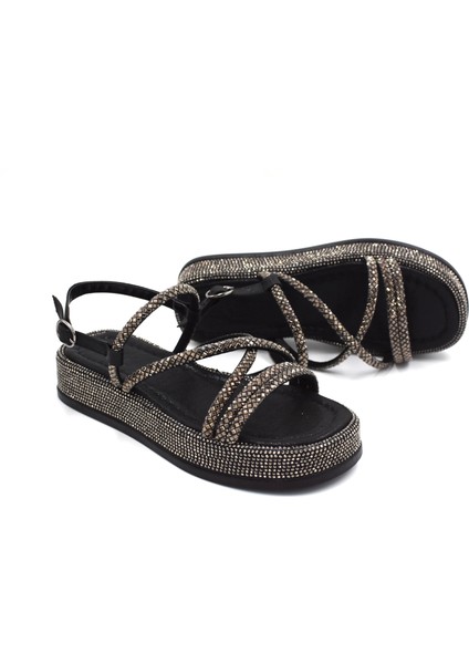 (Park Moda) Taş Biye Detaylı Kadın Sandalet Siyah