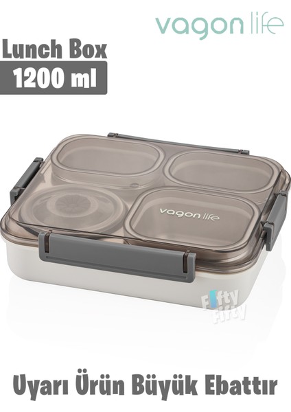 Büyük Ebat 1200 ML (Sızdırmaz,Karışmaz 4 Bölmeli) Lunch Box Yeni Nesil Sefer Tası -FF7080