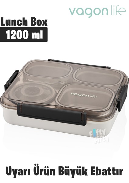 Büyük Ebat Lunchbox 1200 ML (Sızdırmaz,Karışmaz 4 Bölmeli) Lunch Box Yeni Nesil Sefer Tası -FF7080