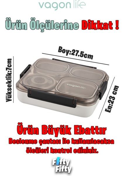 Büyük Ebat Lunchbox 1200 ML (Sızdırmaz,Karışmaz 4 Bölmeli) Lunch Box Yeni Nesil Sefer Tası -FF7080