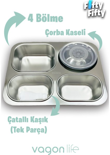 Büyük Ebat Lunchbox 1200 ML (Sızdırmaz,Karışmaz 4 Bölmeli) Lunch Box Yeni Nesil Sefer Tası -FF7080
