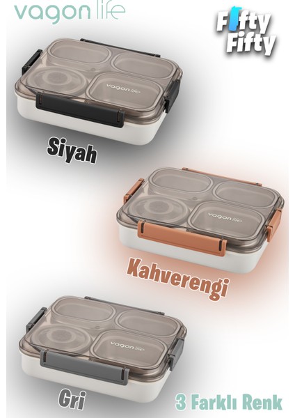 Büyük Ebat Lunchbox 1200 ML (Sızdırmaz,Karışmaz 4 Bölmeli) Lunch Box Yeni Nesil Sefer Tası -FF7080