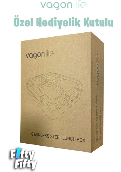 Büyük Ebat Lunchbox 1200 ML (Sızdırmaz,Karışmaz 4 Bölmeli) Lunch Box Yeni Nesil Sefer Tası -FF7080