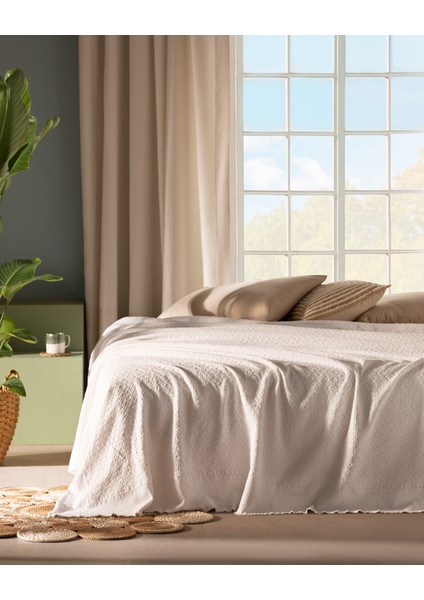 Aceline Çift Kişilik %100 Pamuk Yatak Örtüsü - Beyaz