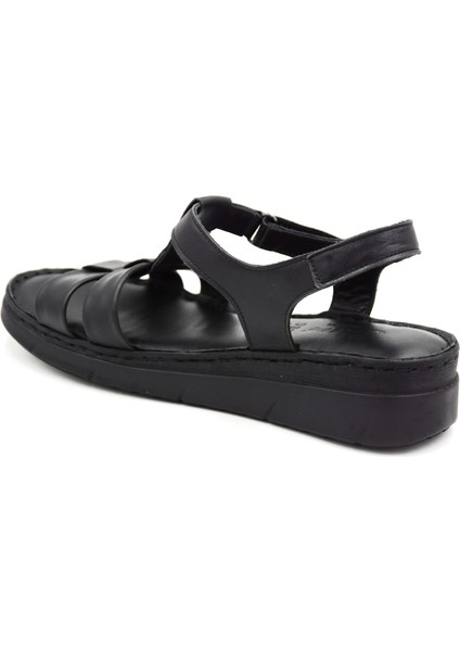 (Clavi) Hakiki Hakiki Deri Poli Hafif Taban Dikişli Günlük Kadın Comfort Sandalet Siyah fırsatları