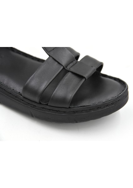 (Clavi) Hakiki Hakiki Deri Poli Hafif Taban Dikişli Günlük Kadın Comfort Sandalet Siyah indirimleri