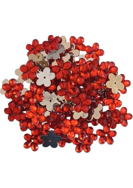 Akrilik Kırmızı Çiçek Şekilli 15 gr Dikme Boncuk